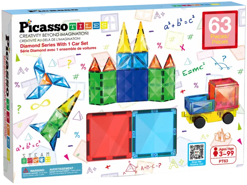 Магнитный конструктор PicassoTiles Diamond Series, 63 предмета
