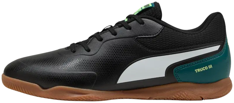 Мужские футзальные кроссовки Puma Truco III (размер 6,5, цвет Пума Черный-Пума Бело-Зеленый)