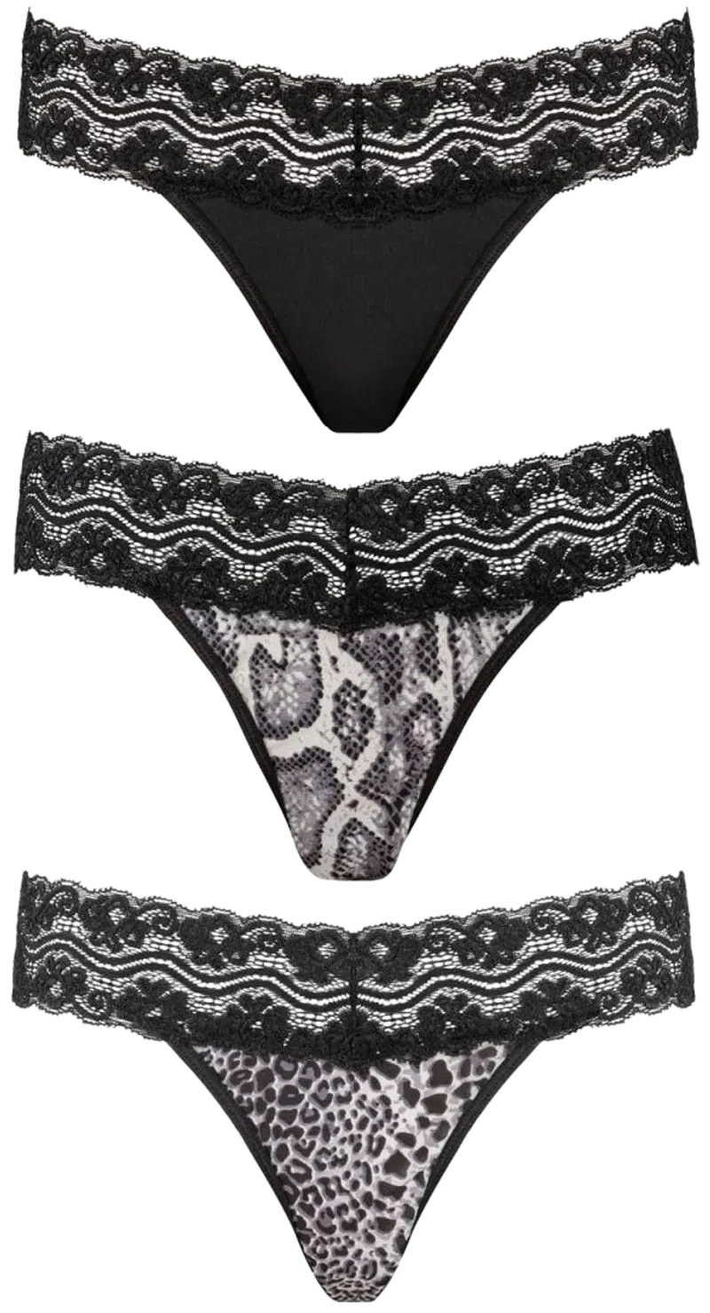 Комплект стрингов Underneath Jane, 3 шт., L/XL (размер L/XL, цвет ЧЕРНЫЙ)