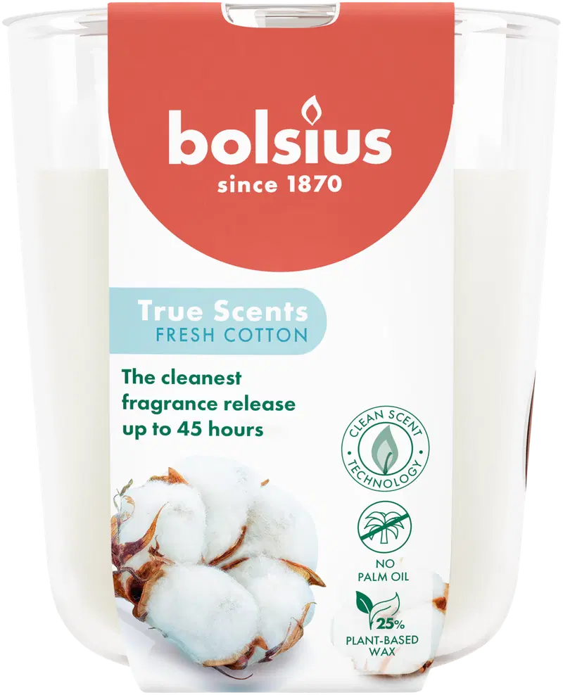 Bolsius True Scents - ароматическая свеча в стакане - Fresh Cotton - большая (цвет Белый)