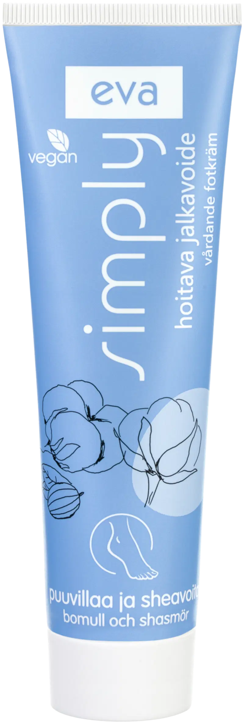 Крем для ног Eva Simply Nourishing, содержит хлопок и масло ши.
