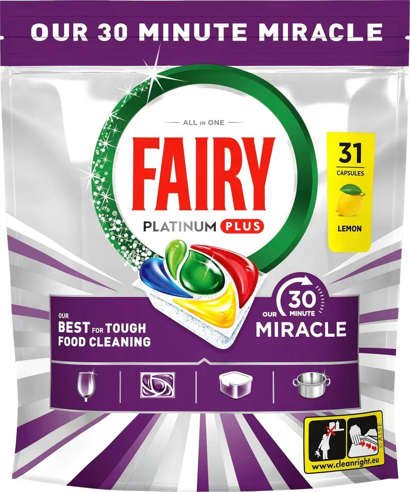 Fairy Platinum Plus All in One 30 Minute Miracle 31 шт. Таблетки для посудомоечной машины