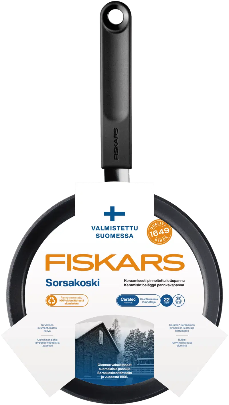 Плоская кастрюля Fiskars Sorsakoski 22 см, керамика