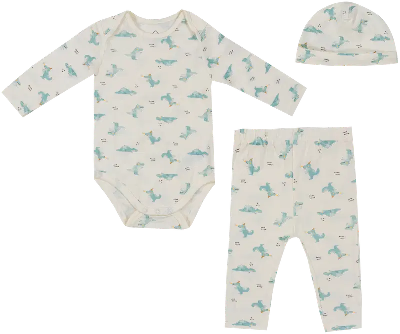 TEX BABY детский комплект из 3 предметов: боди+штанишки+шапочка Dino I980166 (размер 3-6 месяцев, цвет Аква)