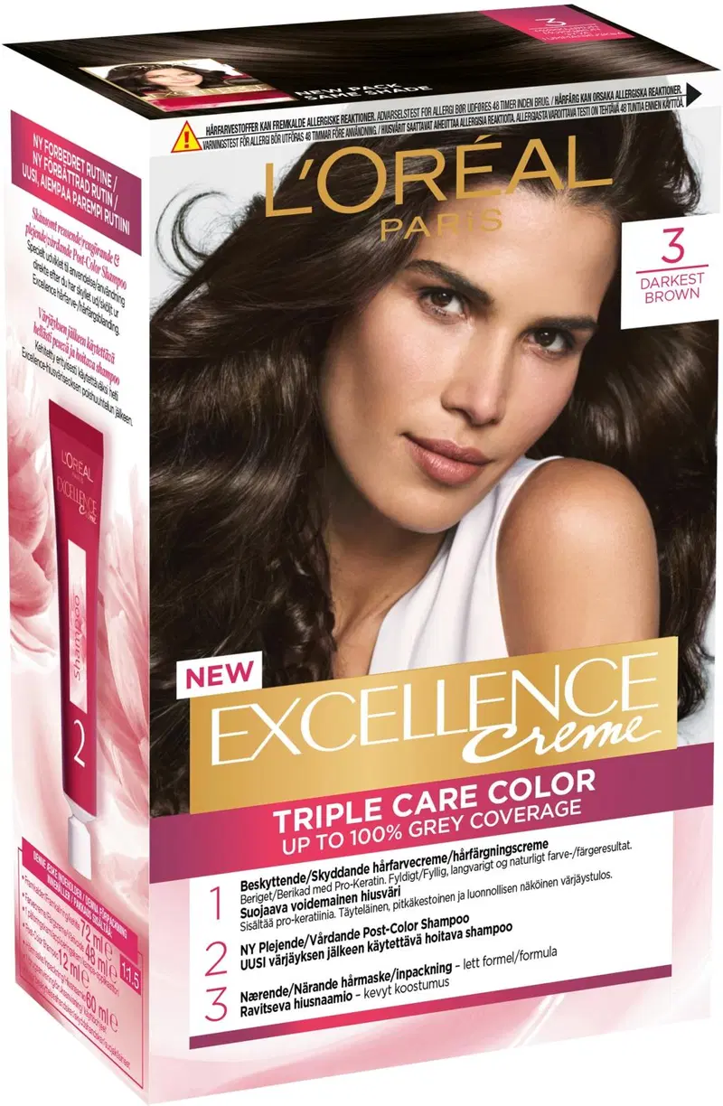 L'Oréal Paris Excellence Creme 3 Dark Brown Глубокий темно-коричневый перманентный цвет 1шт (цвет Темно-коричневый)