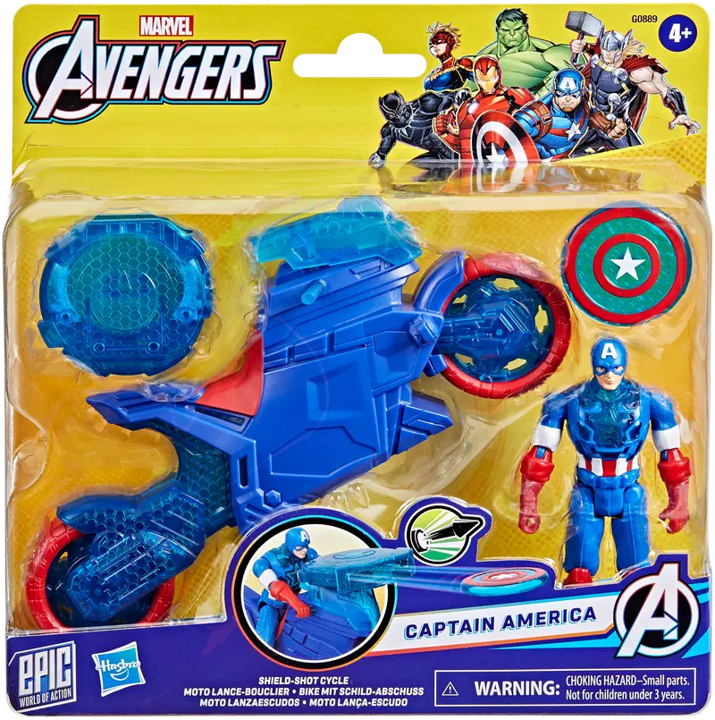 Игровой набор Avengers Капитан Америка и велосипед для стрельбы щитами 10 см