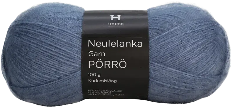 Домашняя пряжа мохер-шерсть-акрил Pörrö 100 г Light Denim Blue 1986 г. (цвет светлый деним синего цвета)
