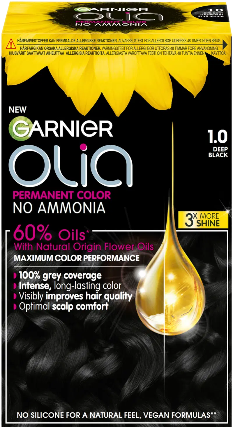 Стойкая краска Garnier Olia 1.0 Night Black 174мл (цвет Ночной черный)