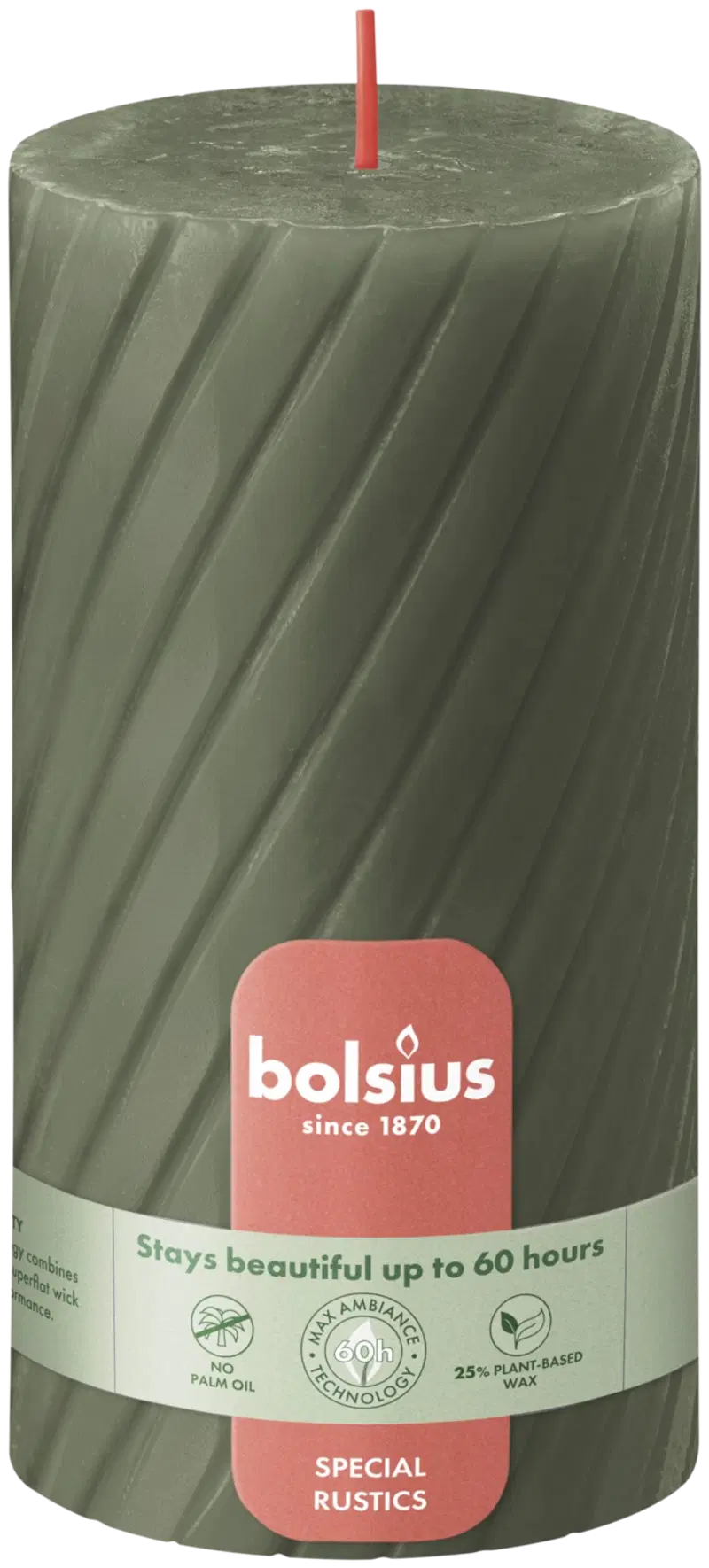 Bolsius - Свеча настольная спиральная рустик - оливково-зеленый - 13 см (цвет свежие оливки)