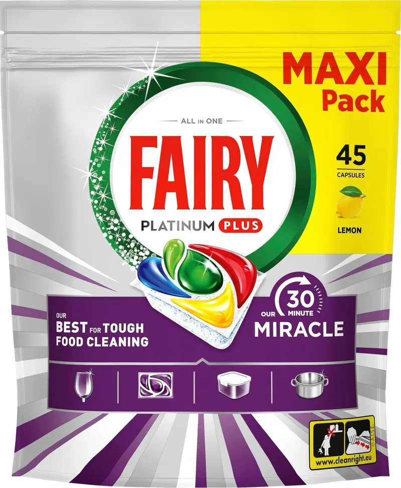 Fairy Platinum Plus All in One 30 Minute Miracle 45 шт. Таблетки для посудомоечной машины