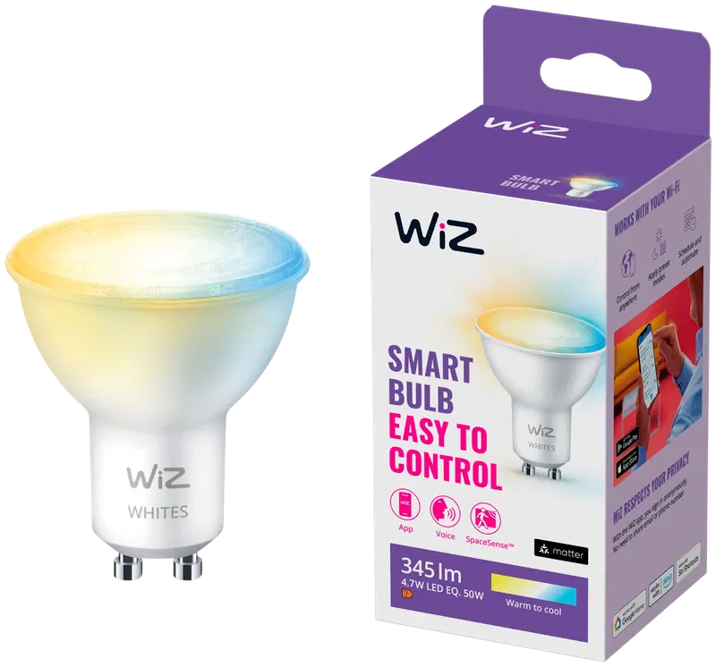 Умная лампа WiZ GU10 4,8 Вт TW Wi-Fi (цвет ТВ)