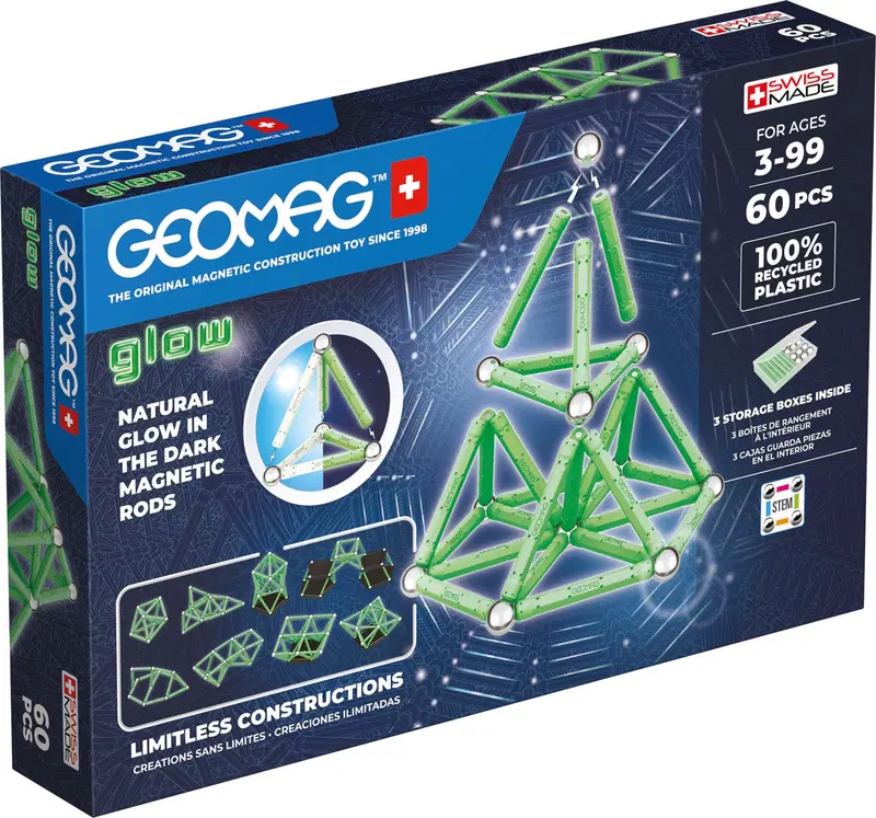 Geomag Glow светящийся в темноте магнитный конструктор, 60 деталей