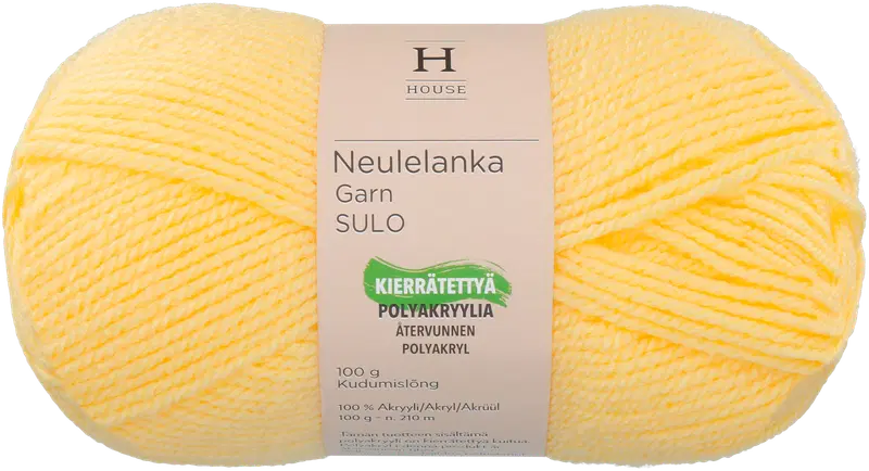 Пряжа для домашнего вязания акрил Sulo 100 г Светло-Желтый 215 (цвет светло-желтый)