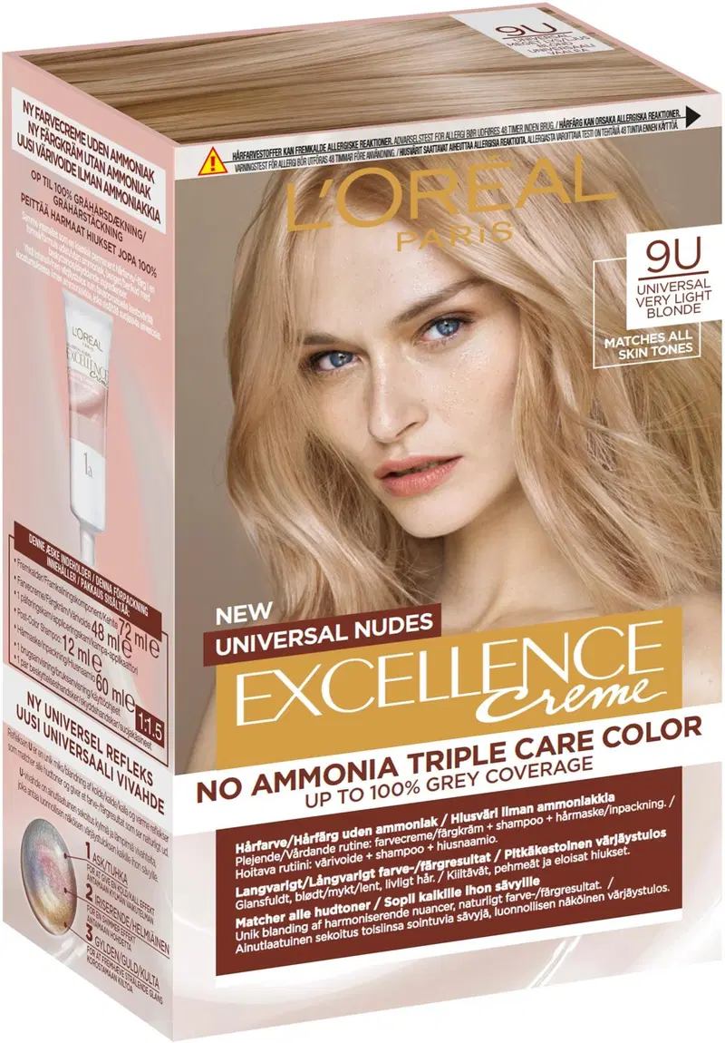 L'Oréal Paris Excellence Creme Universal Nudes 9U Universal Very Light Blonde перманентный цвет без аммиака 1шт (цвет яркий блондин)