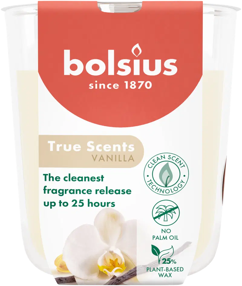 Bolsius True Scents - ароматическая свеча в стакане - ваниль - слоновая кость - маленькая (цвет слоновая кость)