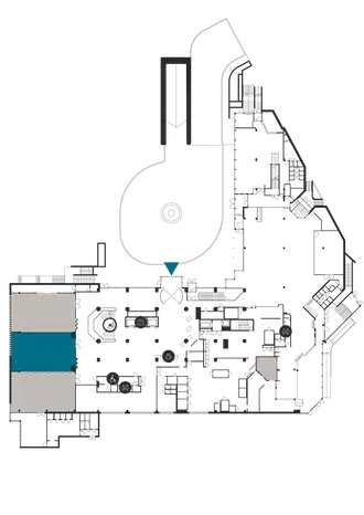 Architectural floor plan showing wide corridors and spacious interior layout.